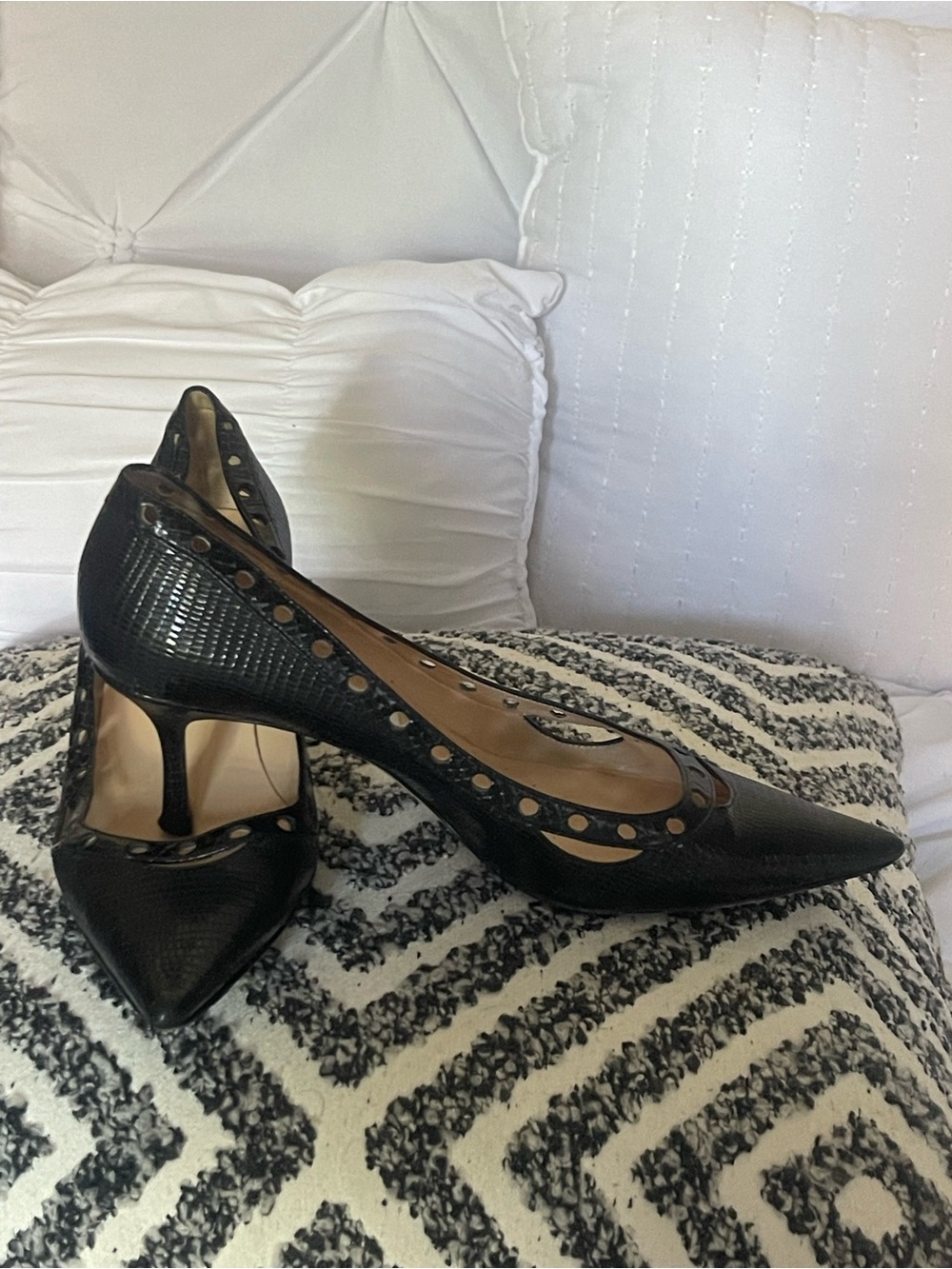 Jimmy Choo Black Pointed Cutout Leather Pumps